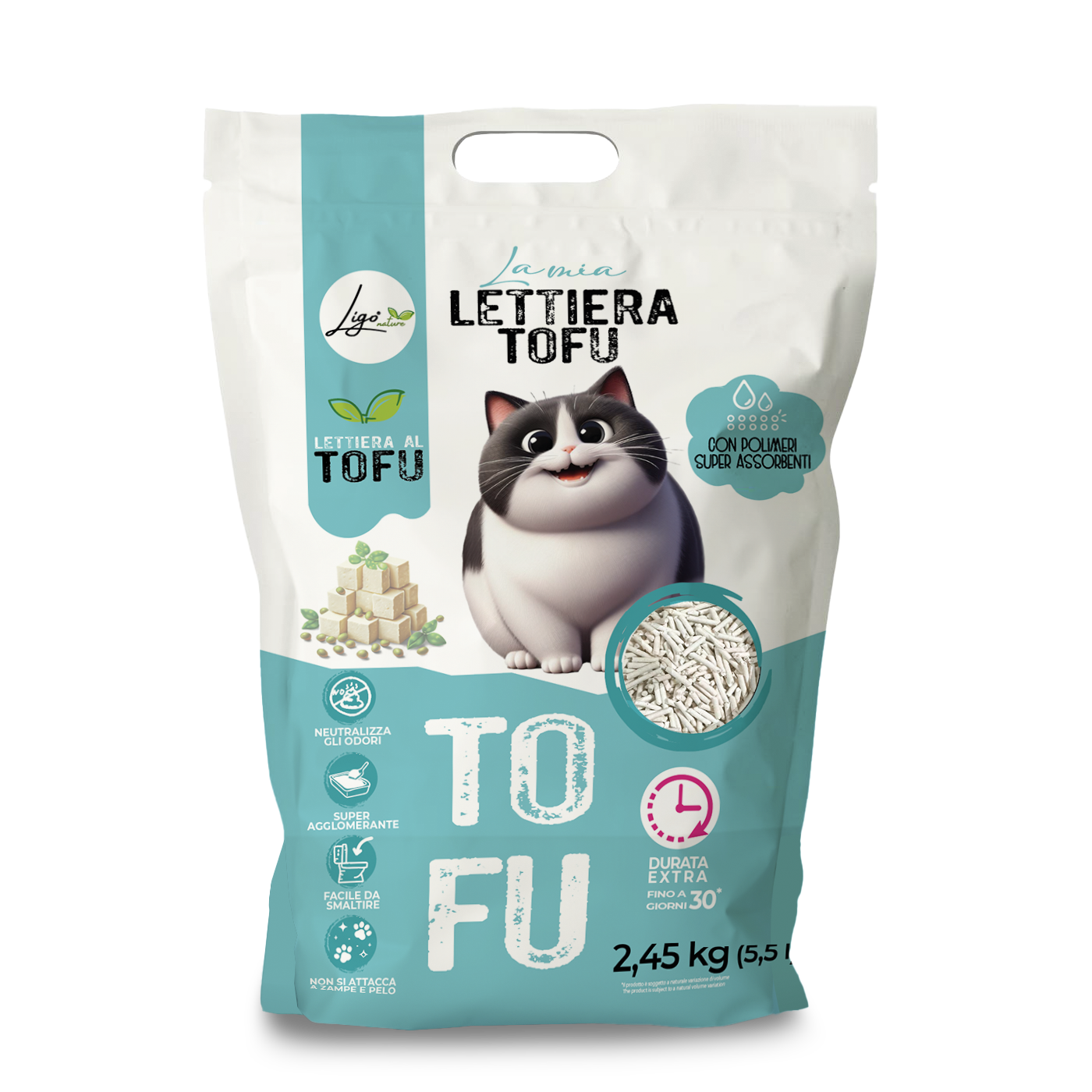 Lettiera Tofu SUPER AGGLOMERANTE neutro 5,5l 2,45KG